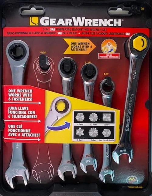 Gear Wrench 5-Piece Universal Ratcheting Wrench Set, Sae