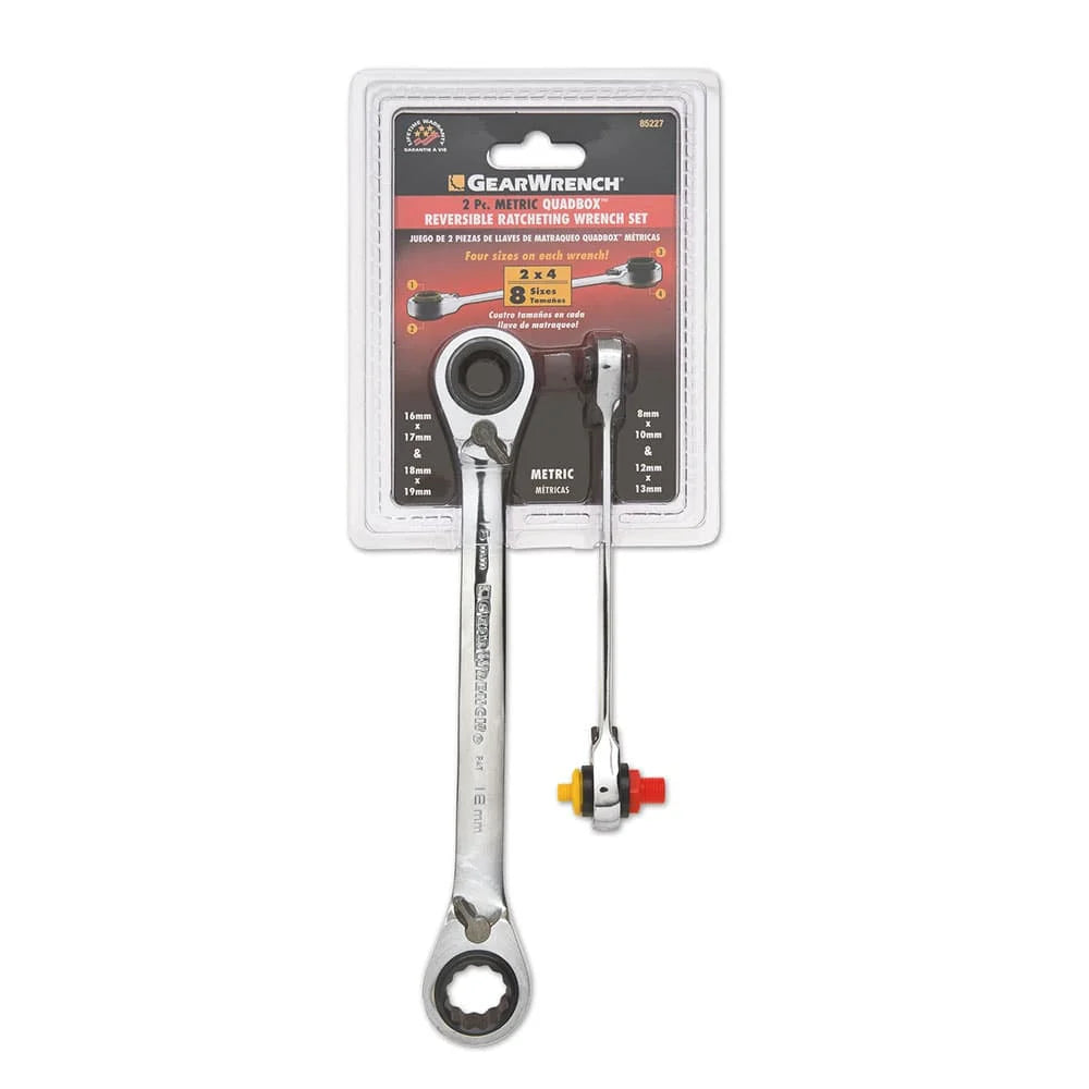 Gearwrench 85227 2 Pc. 72-Tooth 12 Point QuadBox Reversible Ratcheting Metric Wrench Set