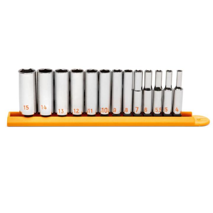 13 Piece 1/4" Drive 6 Point Metric Hi-Viz Deep Socket Set