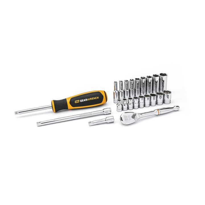 22 Piece 1/4" Drive 6 & 12 Point Standard and Deep SAE Mechanics Tool Set