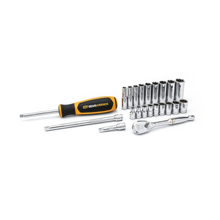 22 Piece 1/4" Drive 6 & 12 Point Standard and Deep Metric Mechanics Tool Set