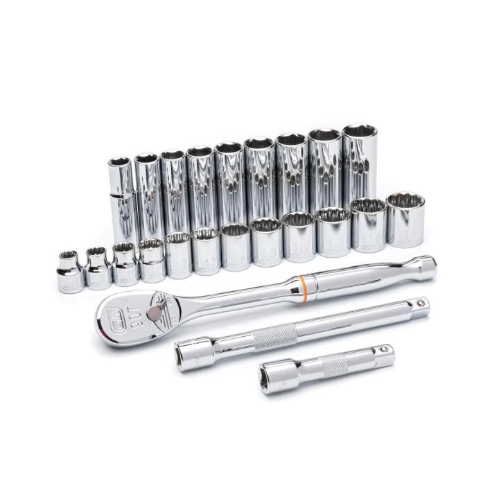 24 Piece 3/8" Drive 6 & 12 Point Standard and Deep Metric Mechanics Tool Set