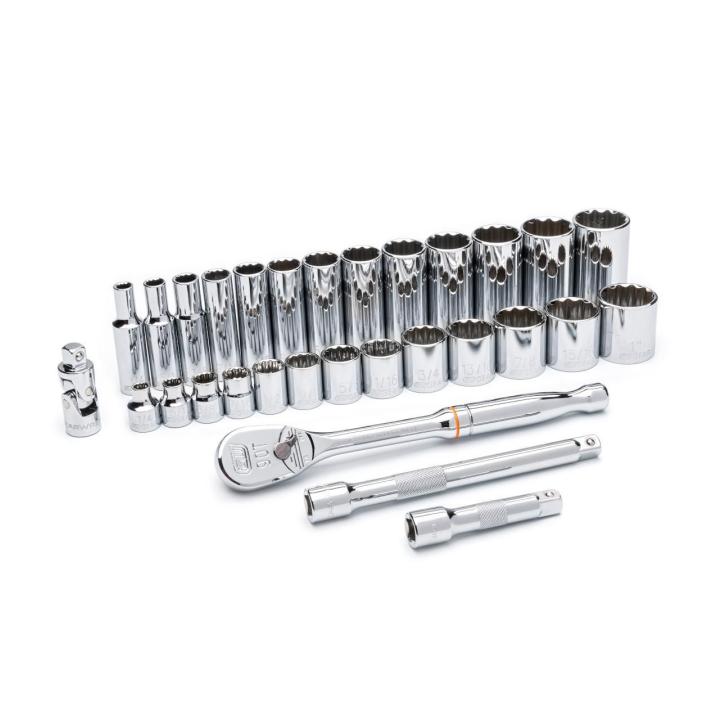 30 Piece 3/8" Drive 12 Point Standard and Deep SAE Mechanics Tool Set