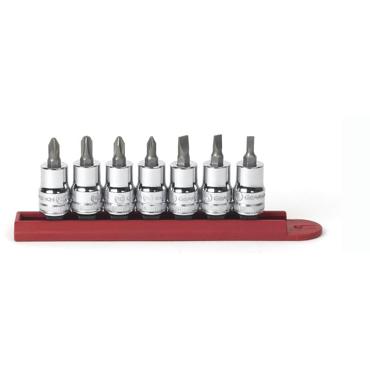 7 Piece 3/8" Drive Slotted/Phillips®/Pozidriv® Bit Socket Set