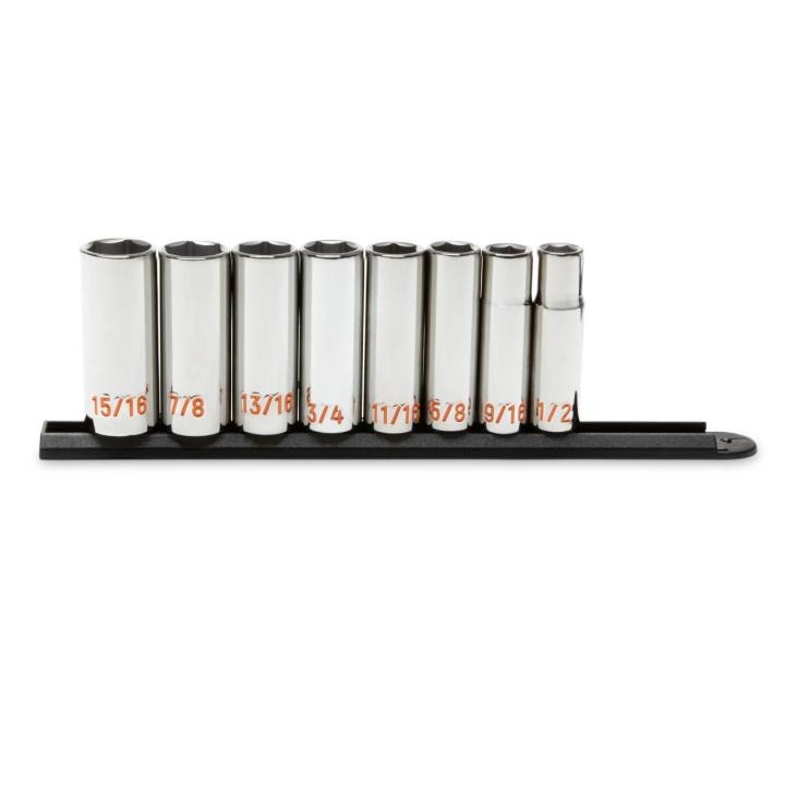 8 Piece 1/2" Drive 6 Point SAE Hi-Viz Deep Socket Set