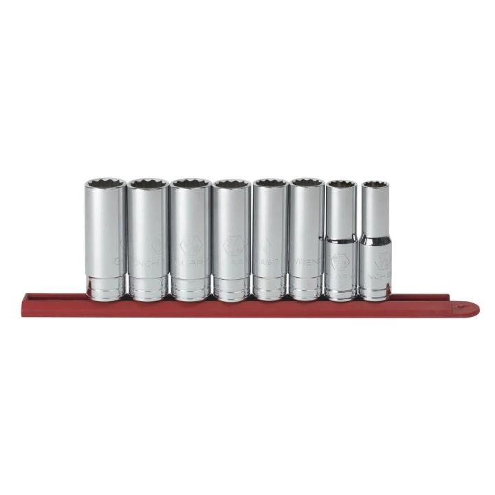 8 Piece 1/2" Drive 12 Point Deep SAE Socket Set