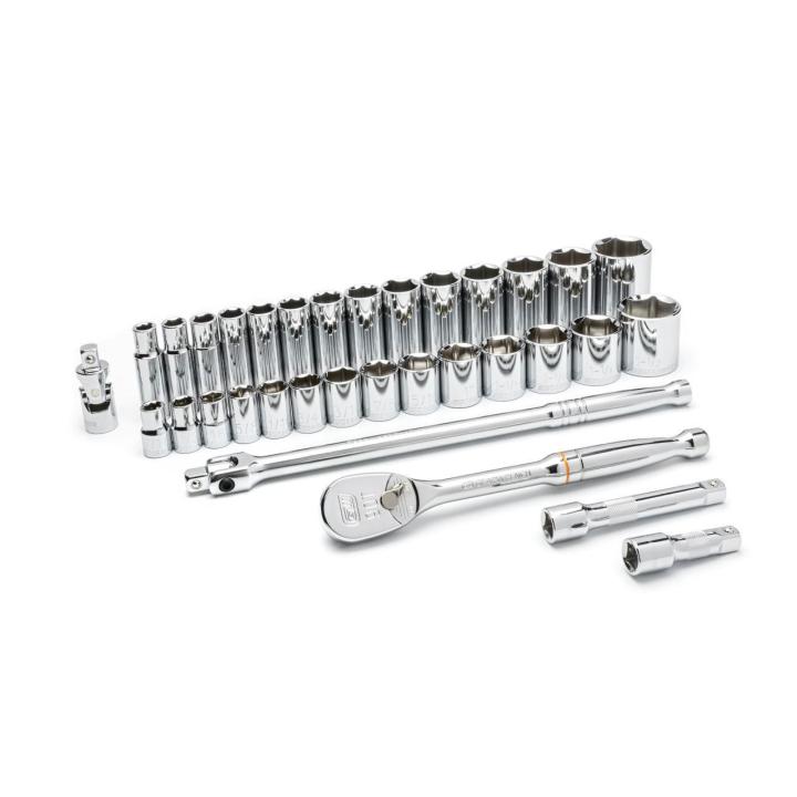 33 Piece 1/2" Drive 6 Point Standard and Deep SAE Mechanics Tool Set