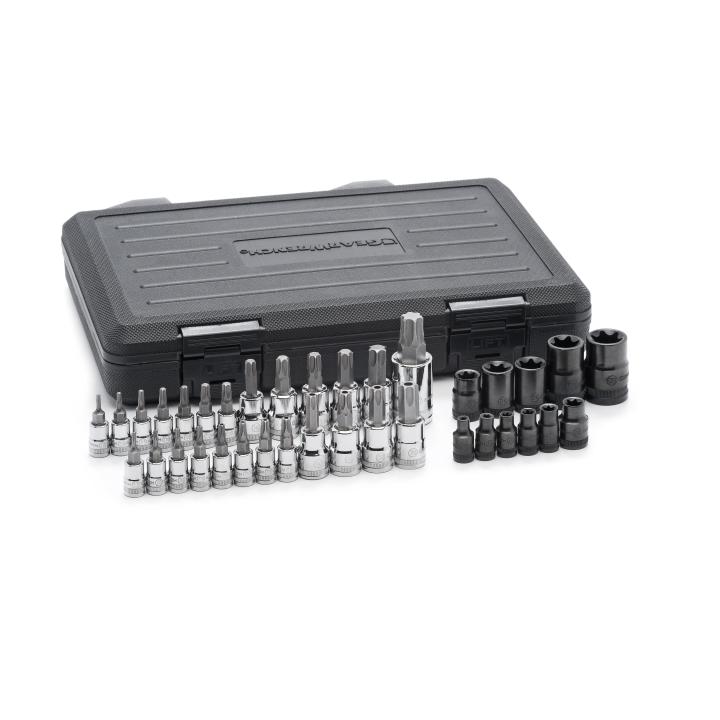 36 Piece 1/4", 3/8" & 1/2" Drive Tamper Proof Torx®/E-Torx®/Torx® Bit Socket Set