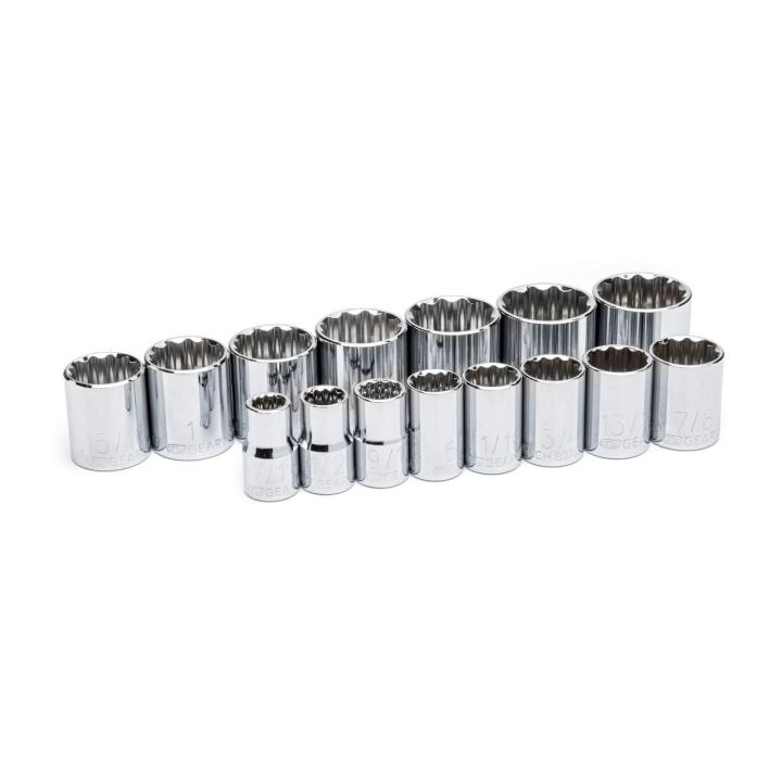 15 Piece 1/2" Drive 12 Point Standard SAE Socket Set