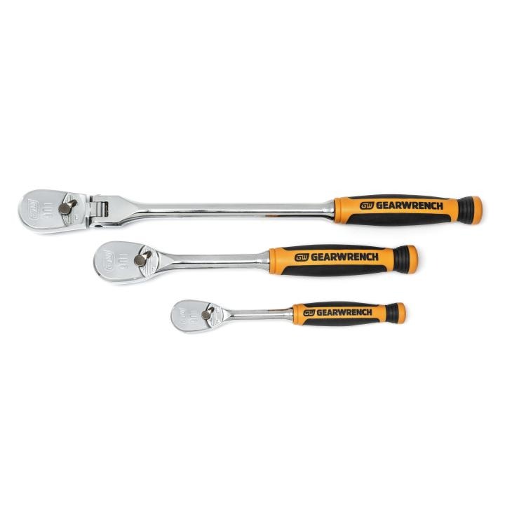 3 Piece 1/4" & 3/8" Drive 90-Tooth Dual Material Teardrop Ratchet Set