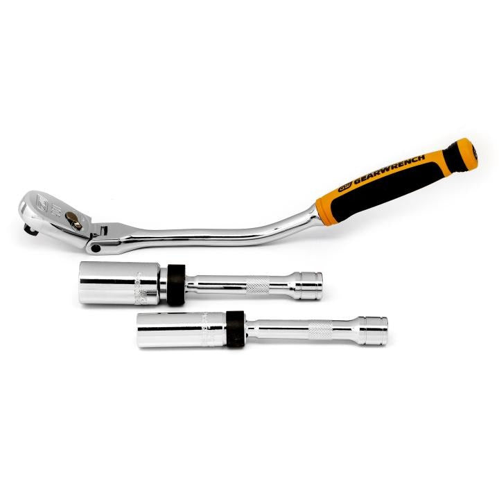 3 Piece 3/8" Drive 90-Tooth Spark Plug Ratchet Set