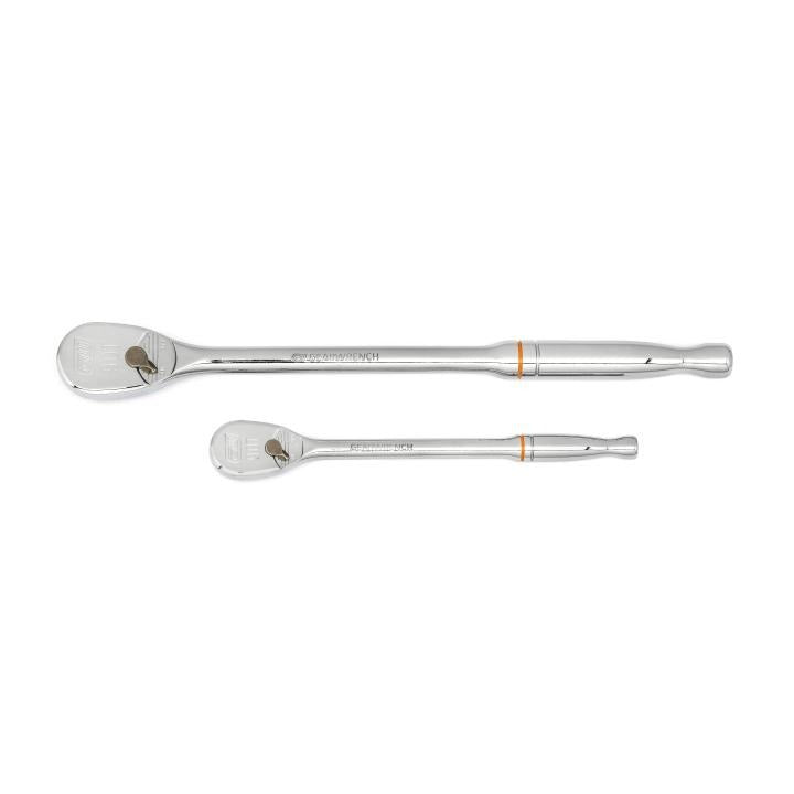 2 Piece 1/4" & 3/8" Drive 90-Tooth Long Handle Teardrop Ratchet Set