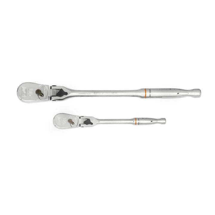 2 Piece 1/4" & 3/8" Drive 90-Tooth Locking Flex Head Teardrop Ratchet Set