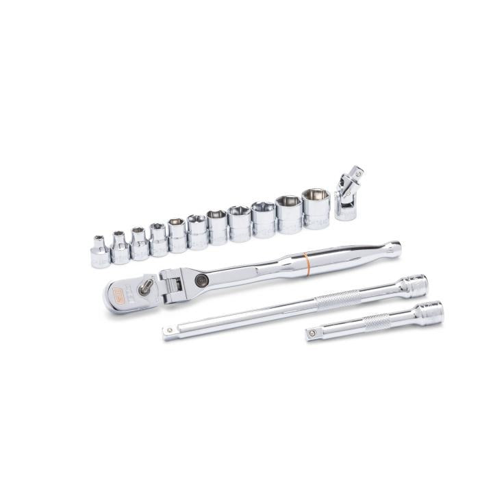 15 Piece 1/4" Drive 120XP™ Locking Flex Head Ratchet and 6 Point Metric Stubby Socket Mechanics Tool Set