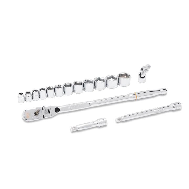 16 Piece 3/8" Drive 120XP Locking Flex Head Ratchet and 6 Point SAE Stubby Socket Mechanics Tool Set