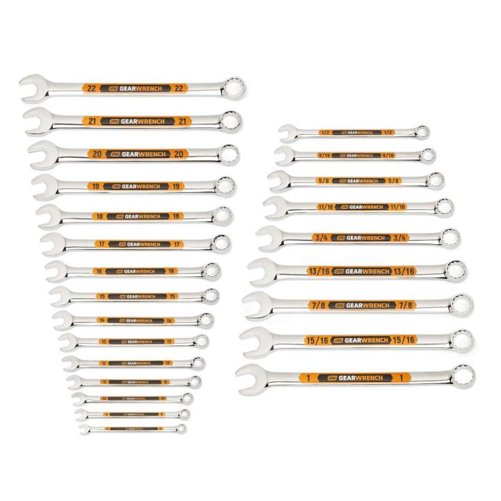 24 Piece 12 Point SAE/Metric Hi-Viz Long Pattern Combination Wrench Set