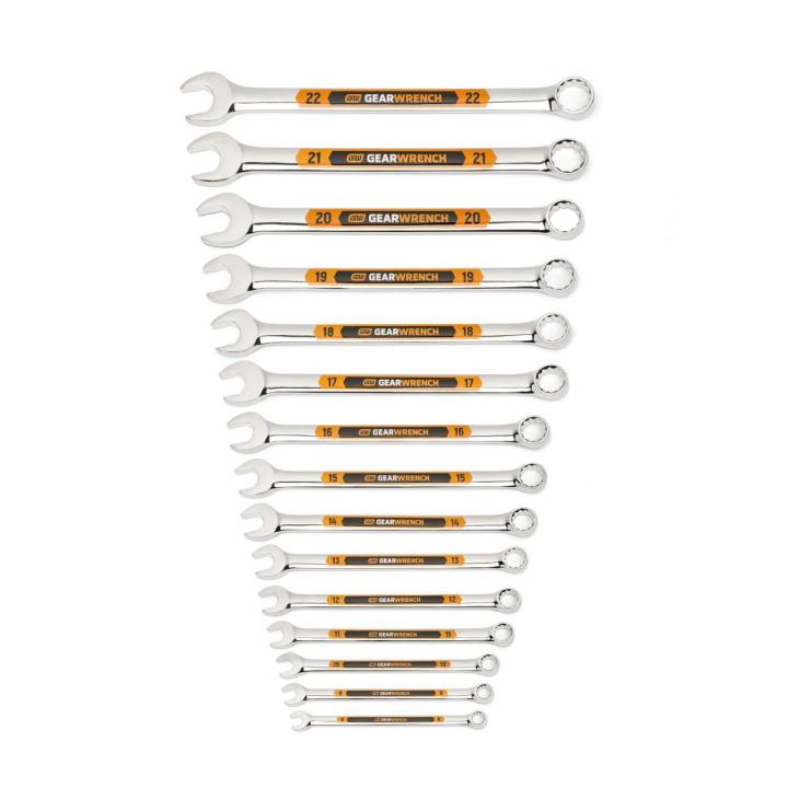 15 Piece 12 Point Metric Hi-Viz Long Pattern Combination Wrench Set