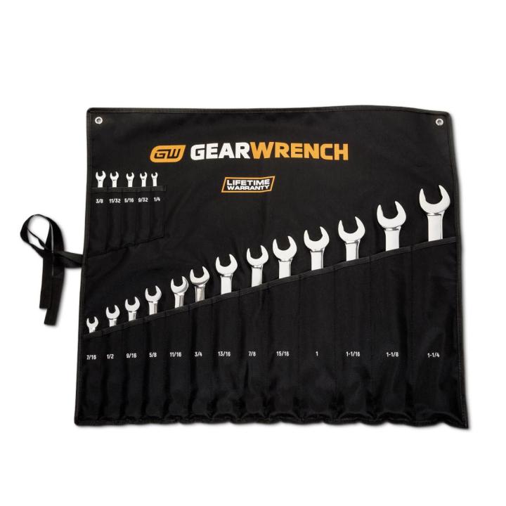 18 Piece 12 Point SAE Hi-Viz Long Pattern Combination Wrench Set with Roll
