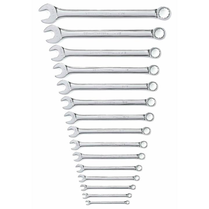 15 Piece 12 Point Long Pattern Combination SAE Wrench Set with Tool Roll