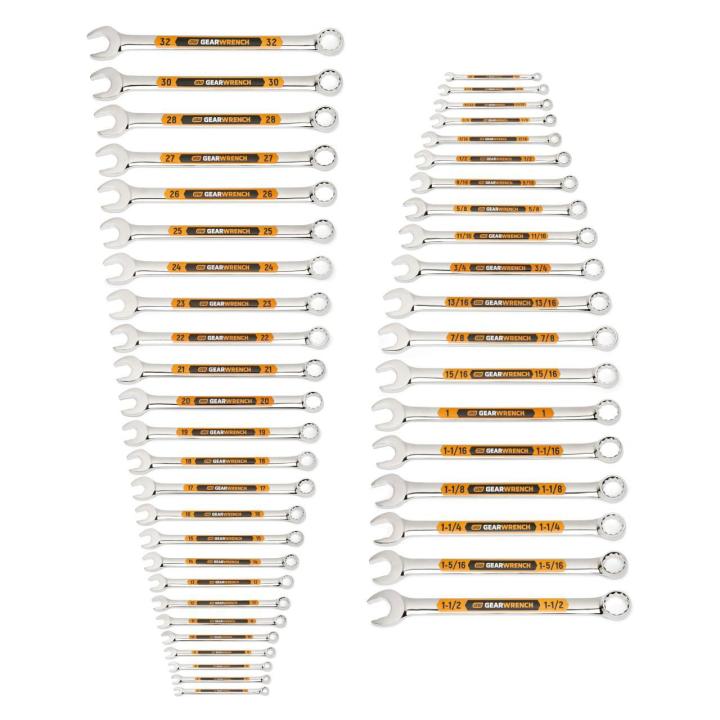 44 Piece 12 Point SAE/Metric Hi-Viz Long Pattern Combination Wrench Set
