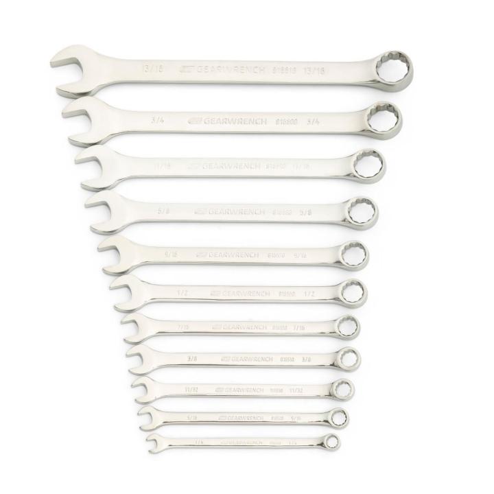 11 Piece 12 Point Long Pattern Combination SAE Wrench Set with Tool Roll