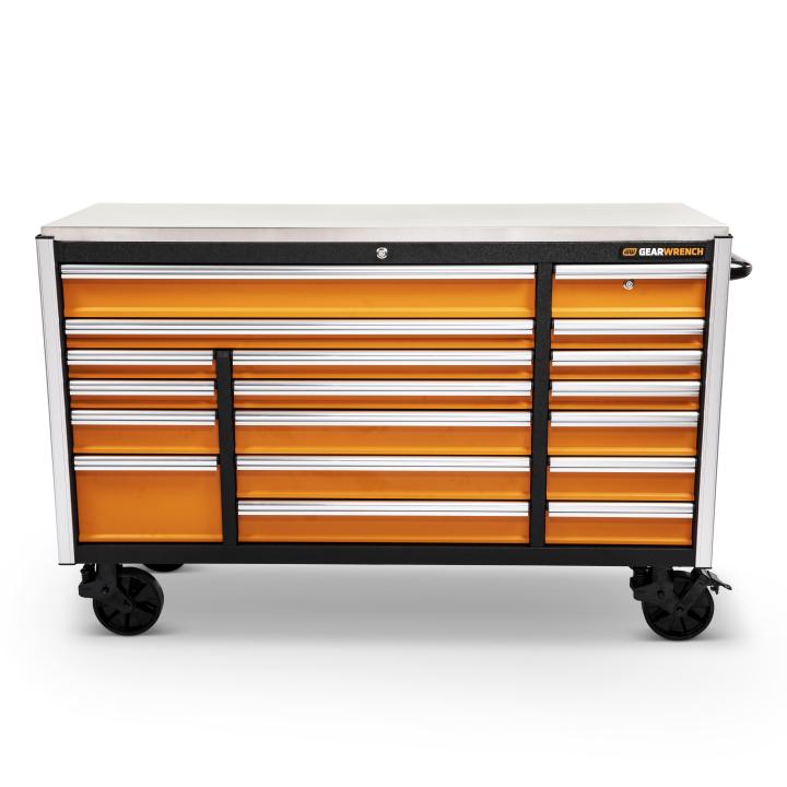 72" 18 Drawer Rolling Tool Cabinet with Stainless Steel Worktop and Chrome Drawer Pull
