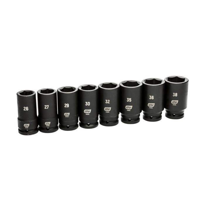 8 Piece 3/4" Drive 6 Point Metric Deep Impact Socket Set