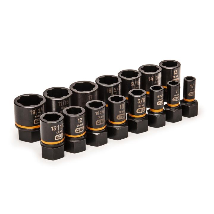 15 Piece 1/4" & 3/8" Drive Bolt Biter™ Impact Extraction Socket Set