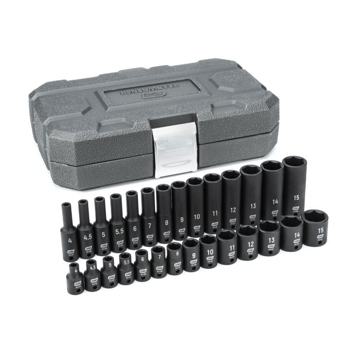 28 Piece 1/4" Drive 6 Point Standard and Deep Impact Metric Socket Set