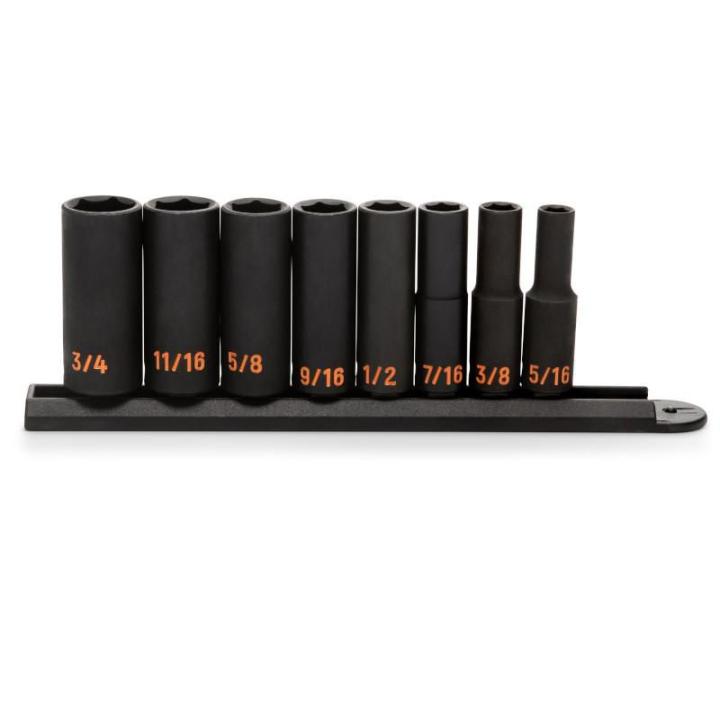8 Piece 3/8" Drive 6 Point SAE Hi-Viz Deep Impact Socket Set