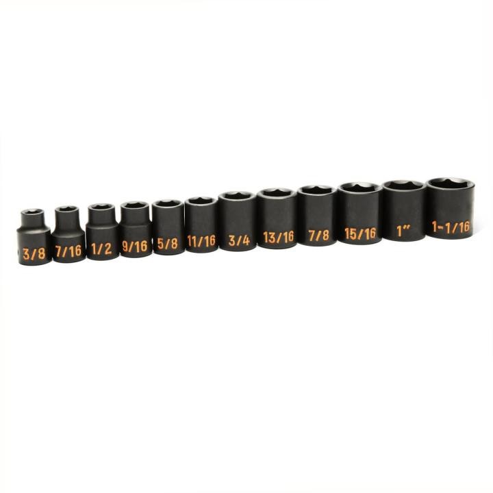 12 Piece 1/2" Drive 6 Point SAE Hi-Viz Impact Socket Set