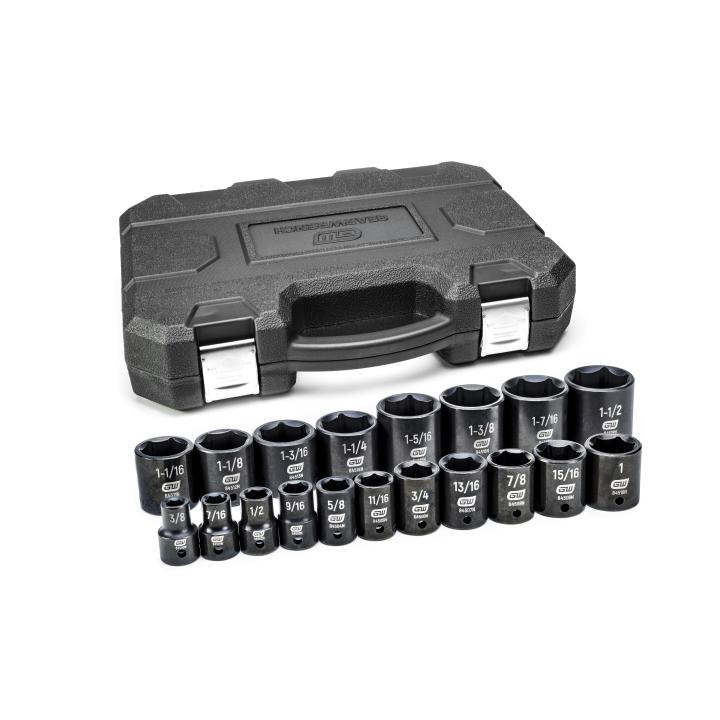 19 Piece 1/2" Drive 6 Point Standard Impact SAE Socket Set