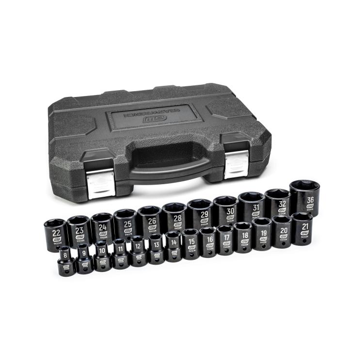 25 Piece 1/2" Drive 6 Point Standard Impact Metric Socket Set