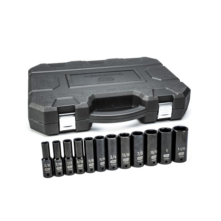 12 Piece 1/2" Drive 6 Point Deep Impact SAE Socket Set