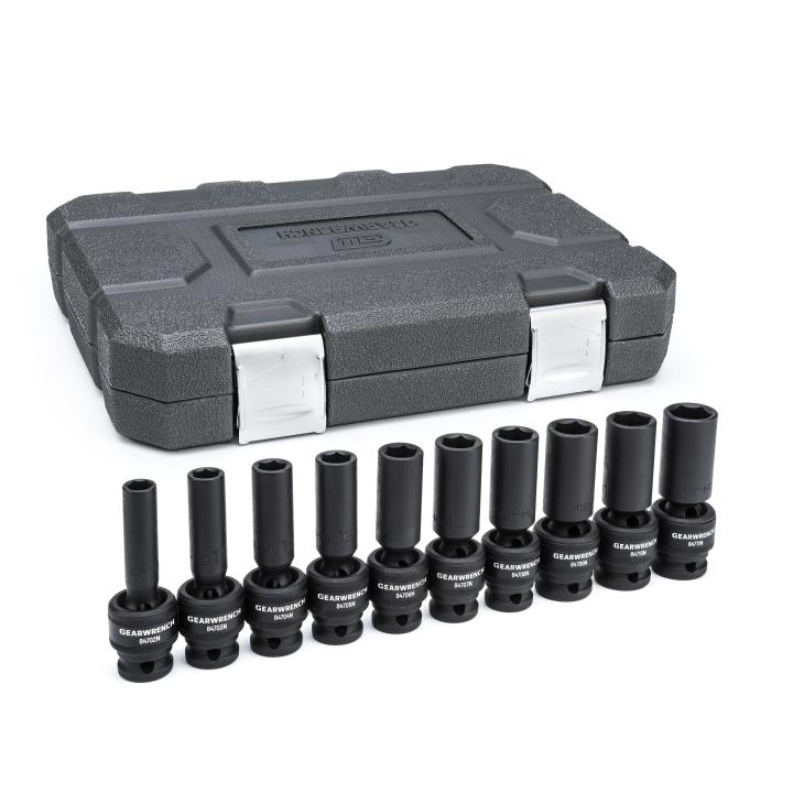 10 Piece 1/2" Drive 6 Point Deep Universal Impact Metric Socket Set