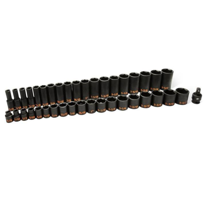 39 Piece 1/2" Drive 6 Point SAE Hi-Viz Standard & Deep Impact Socket Set
