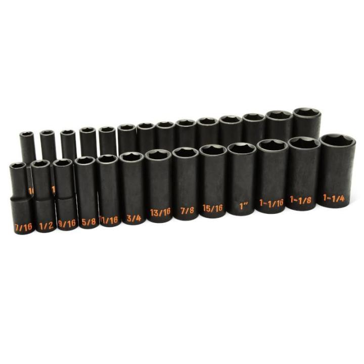 27 Piece 1/2" Drive 6 Point SAE Hi-Viz/Metric Hi-Viz Deep Impact Socket Set