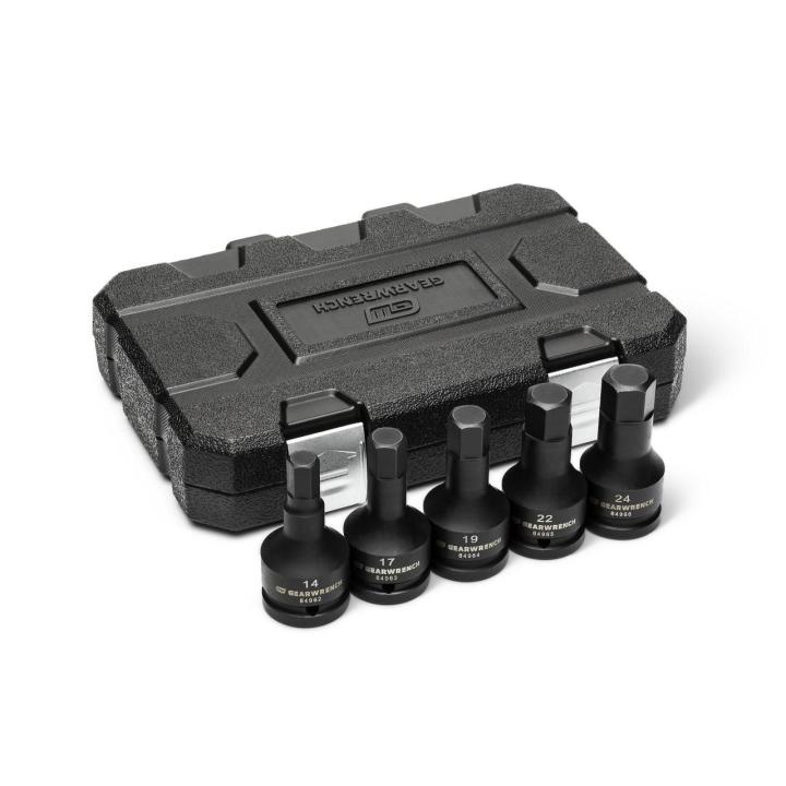 5 Piece 3/4" Drive Metric Impact Hex Bit Socket Set with Blow Mold Case
