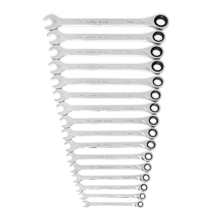 16 Piece 72-Tooth 12 Point XL Ratcheting Combination Metric Wrench Set