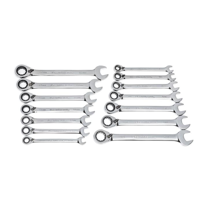 14 Piece 72-Tooth 12 Point Reversible Ratcheting Combination SAE/Metric Wrench Set
