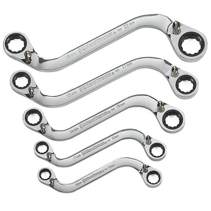 5 Piece 72-Tooth 12 Point Reversible S-Shape Double Box Ratcheting Metric Wrench Set