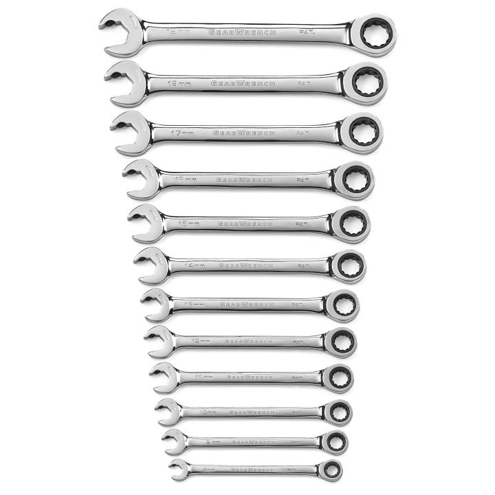 12 Piece 72-Tooth 12 Point Open End Ratcheting Metric Wrench Set