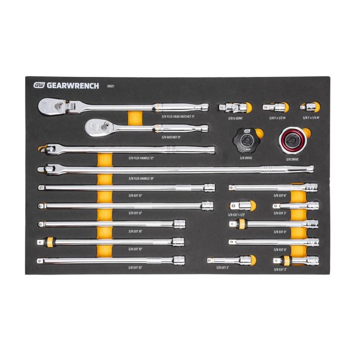 21 Piece 3/8" 90-Tooth Ratchet & Drive Tool Set with Foam Storage Tray