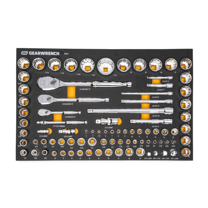 83 Piece 1/4", 3/8" & 1/2" Drive 90-Tooth SAE/Metric Mechanics Tool Set with Foam Storage Tray