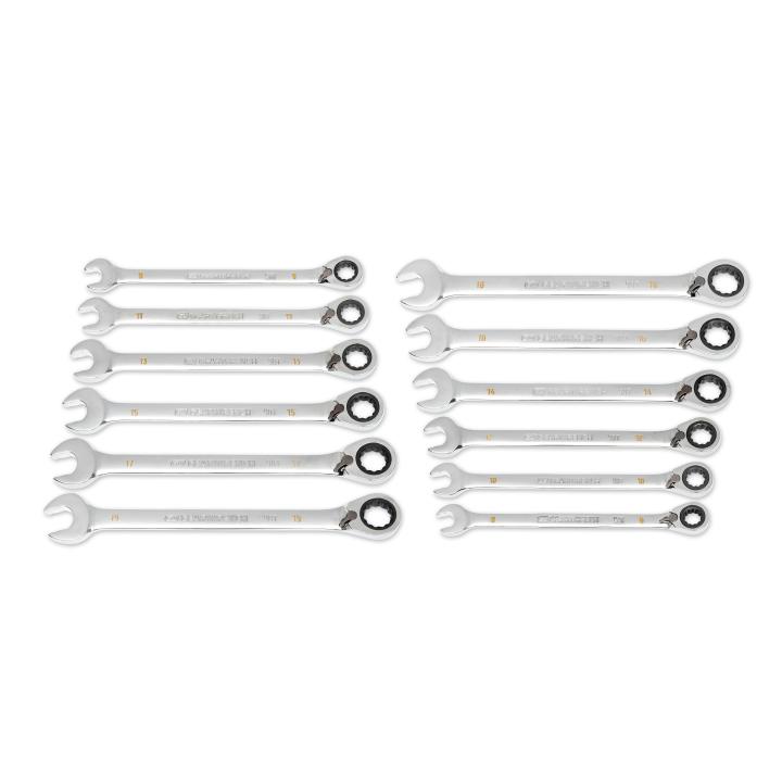 12 Piece 90-Tooth 12 Point Metric Reversible Ratcheting Wrench Set
