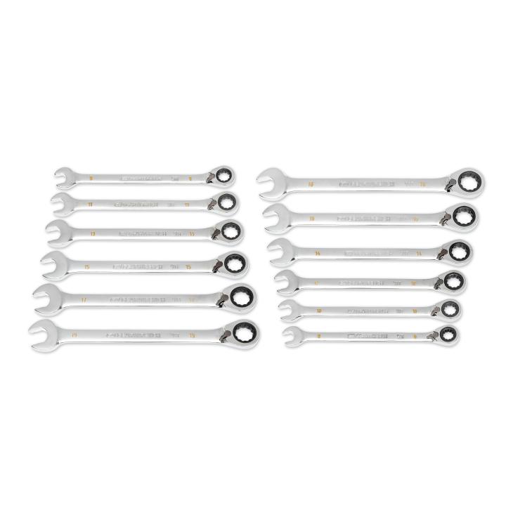 12 Piece 90-Tooth 12 Point Metric Reversible Ratcheting Wrench Set with Wrench Roll