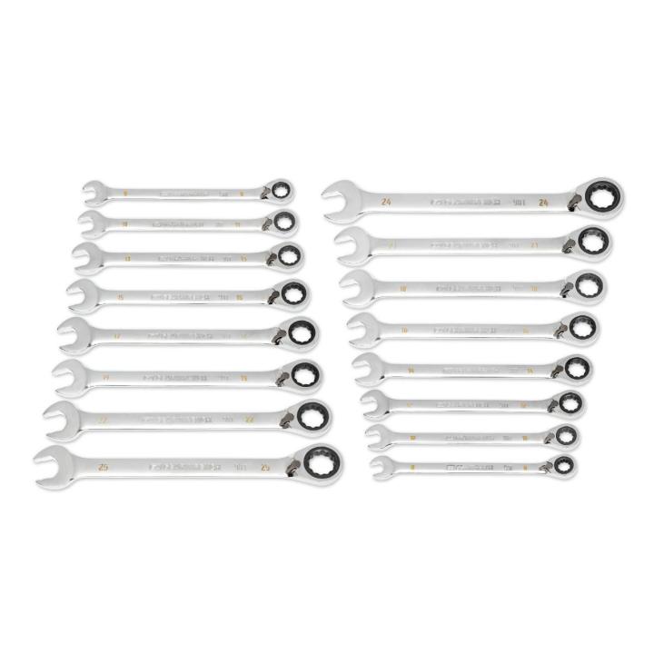 16 Piece 90-Tooth 12 Point Metric Reversible Ratcheting Wrench Set