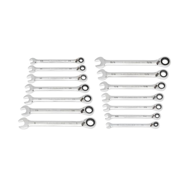 14 Piece 90-Tooth 12 Point SAE Reversible Ratcheting Wrench Set