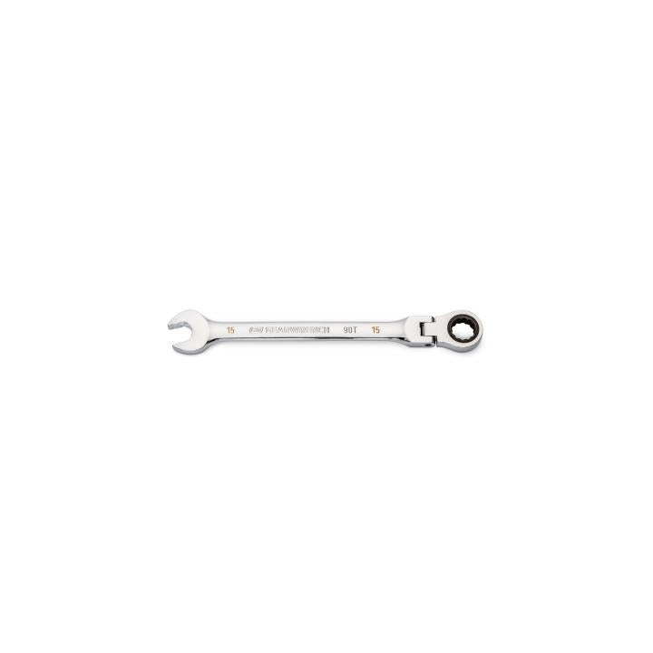 15mm 90-Tooth 12 Point Flex Head Ratcheting Combination Wrench