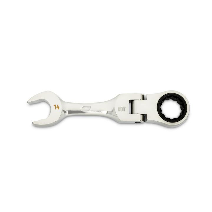 14mm 90-Tooth 12 Point Stubby Flex Combination Ratcheting Wrench